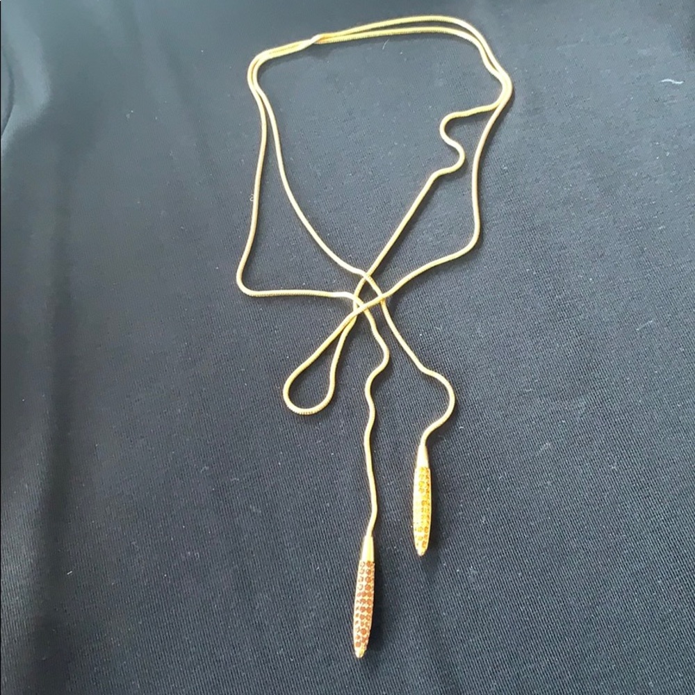 Swarovski bolo necklace long gold chain